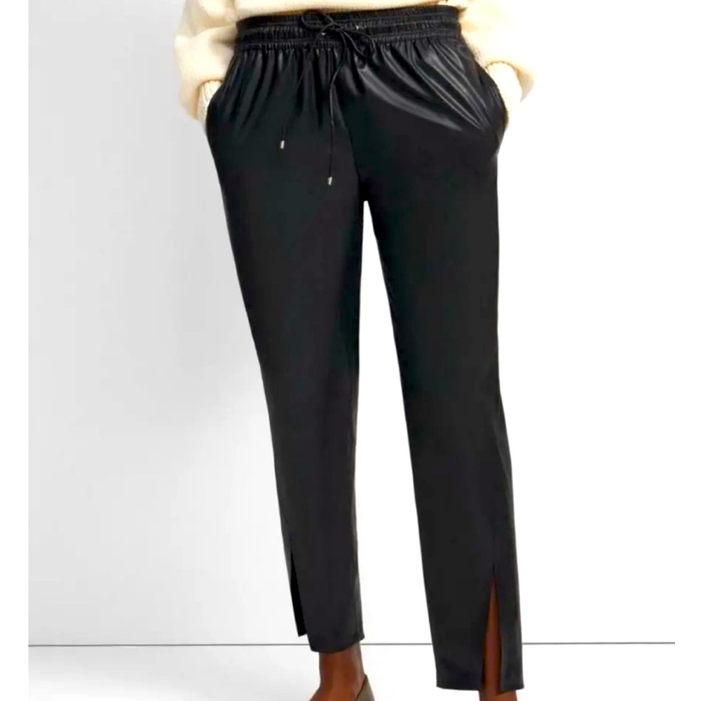 Theory Faux Leather Side Slit Jogger Pants